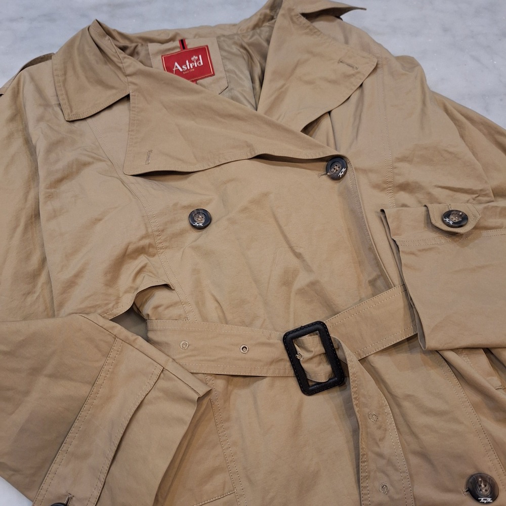 Astrid Trench Coat Wom EUR 52 (US 2X) Khaki Double Breasted Belted Jacket Preppy